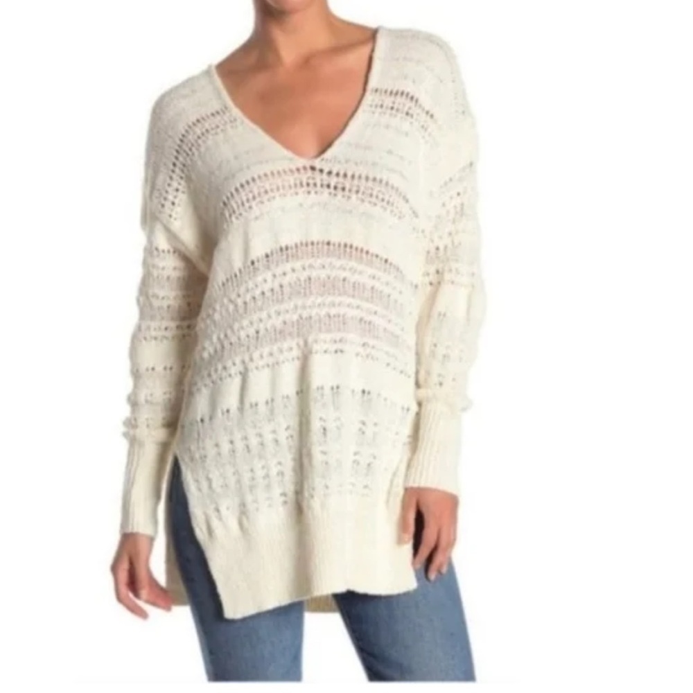 Free People Sweater Womens knit Cream White long sleeve sweater EUC Sz Small